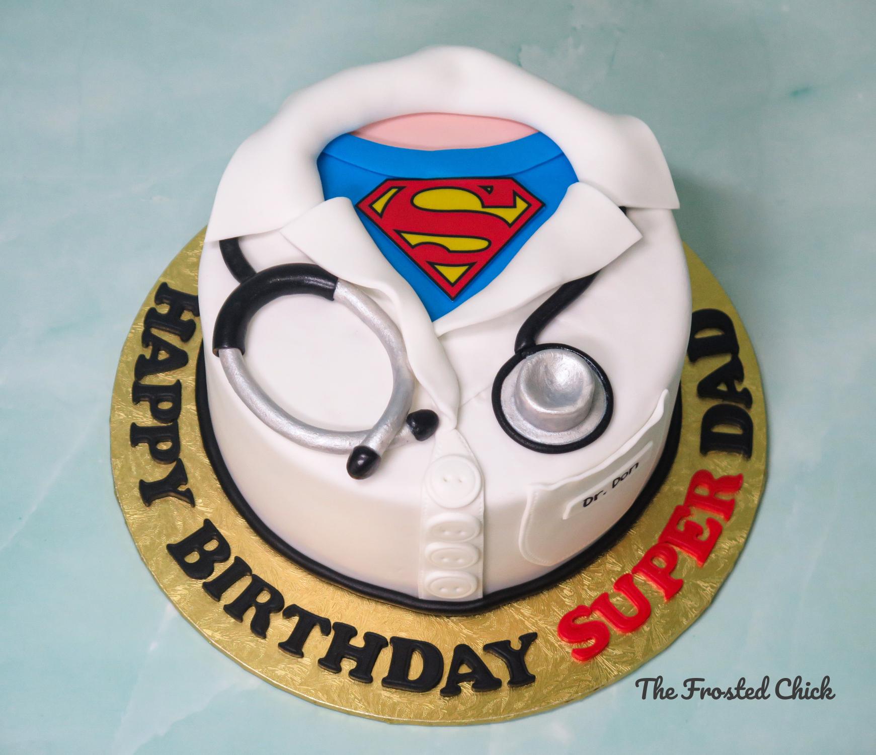 super dad doctor stethoscope superman fondant cake